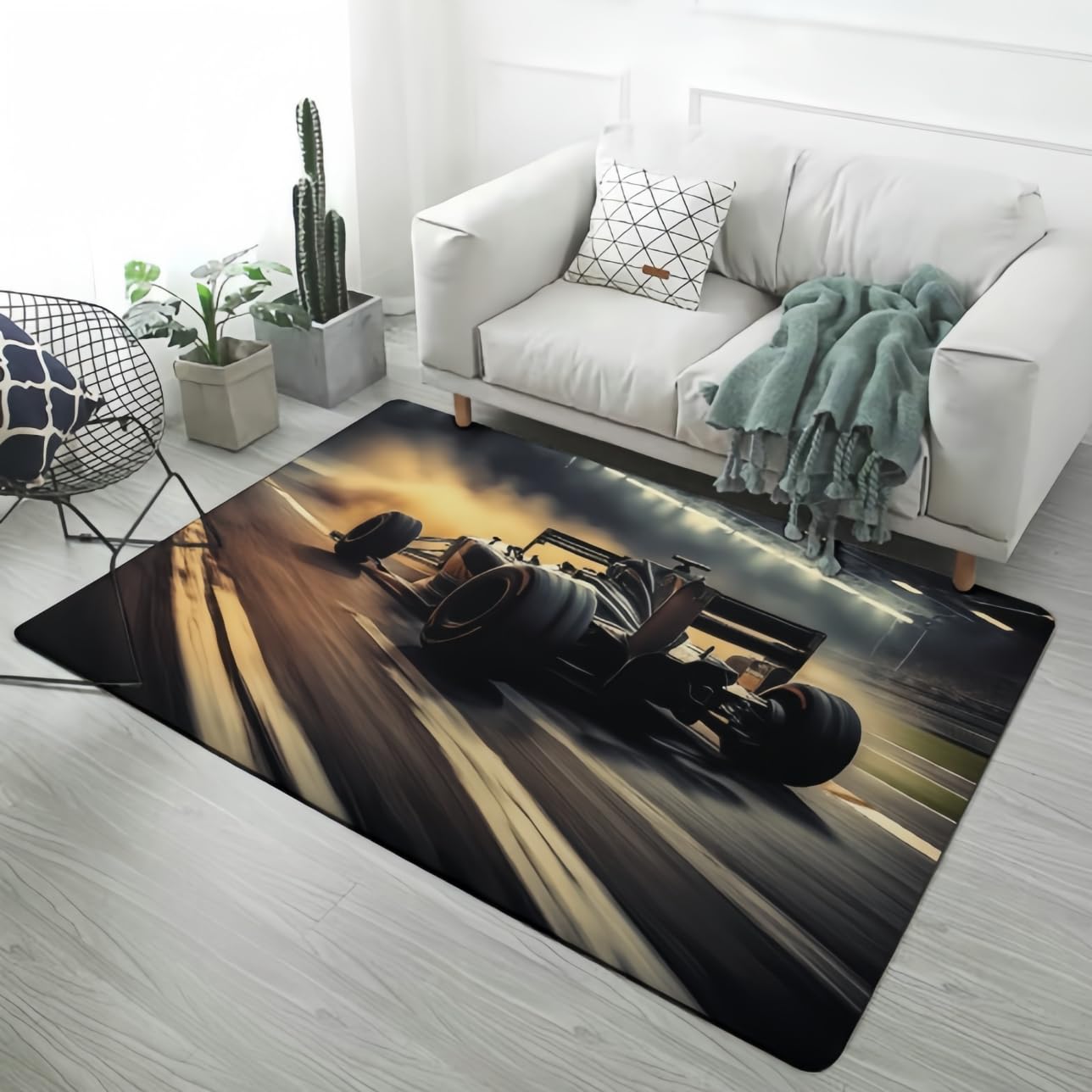 Cool Extreme Racing 3D Pattern Area Rug Beige Grey, Formula One Flannel Rug for Boys Teens, Kids Game Floor Mat, Large Living Room Rug Washable Home Decor Rug Bedside Carpet (Color 3,160x230 cm)