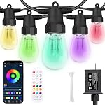 CAWWS Outdoor String Lights 50FT, Color Changing Patio Lights, Waterproof | 20 Shatterproof LED Bulbs, Multicolor & Warm White, Dimmable, IP67 Waterproof, APP & Remote, Custom Colors, 24V Low Voltage