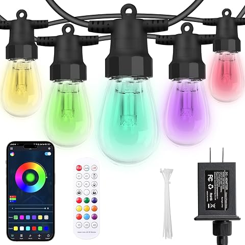 CAWWS Outdoor String Lights 100FT, 40 Dimmable RGBW LED Bulbs, Waterproof, APP &
