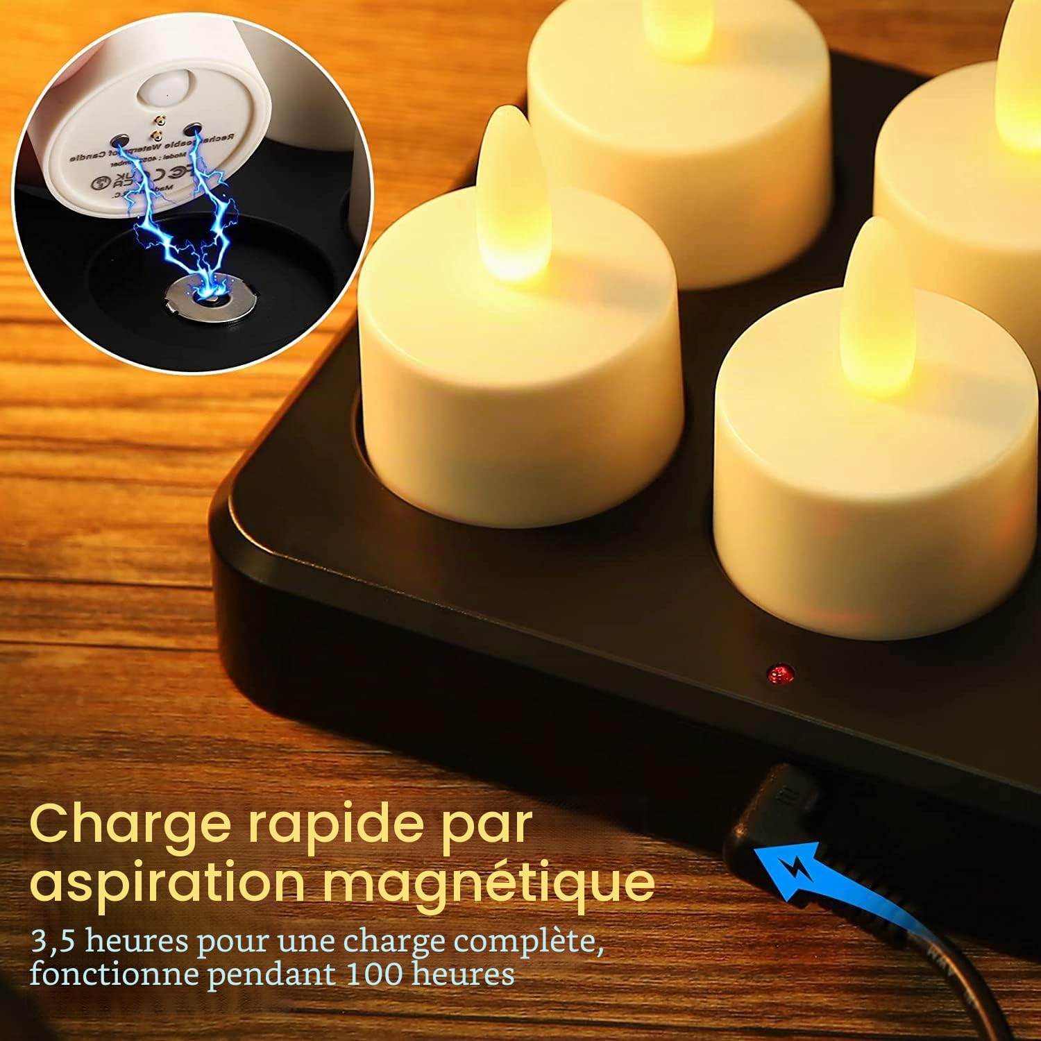 idyl light Bougie LED, Lot de 6 bougies chauffe-plat LED sans flamme rechargeables avec telecommande minuterie à distance pour mariage, fête, vacances, décoration de Noël etc.