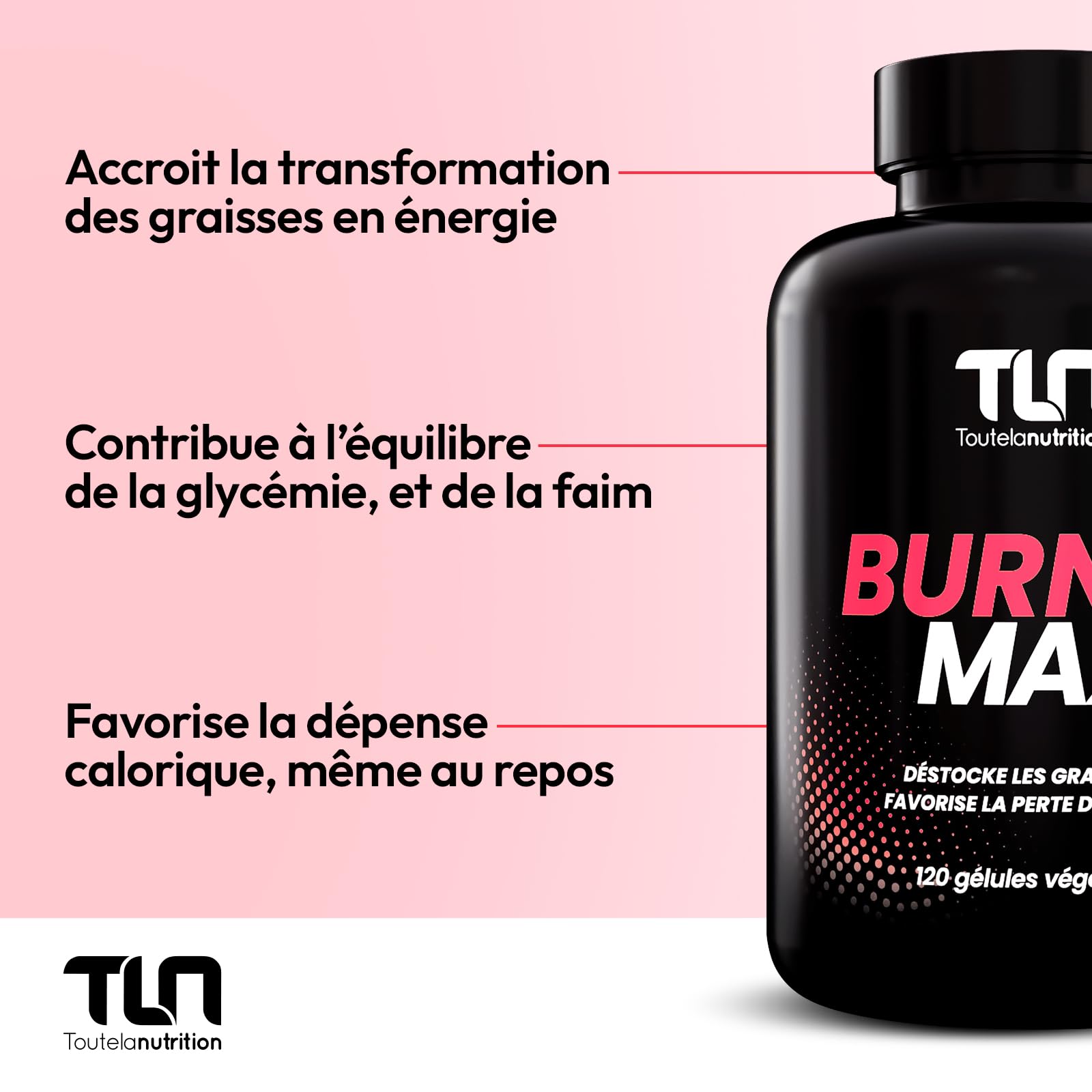 BURNER MAX | Brûleur de Graisse Hautement Dosé | Caféine Naturelle + L-Carnitine + Guarana | Burner Thermogénique, Lipotrope, Coupe-Faim | Action Minceur et Perte de Poids | 120 Gélules Vegan | TLN