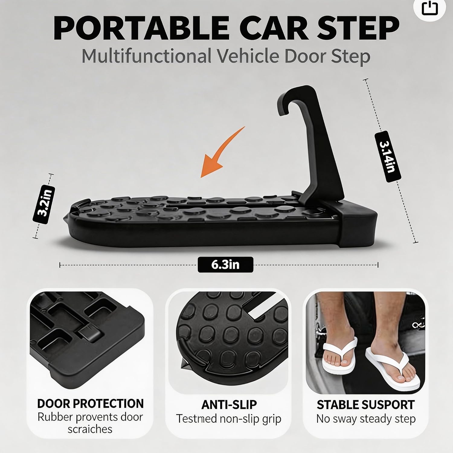 2 Pack Car Door Step, Heavy Duty Aluminum Roof Rack Latch Hook with 400lb Capacity, Anti-Slip Foldable Foot Pedal for Easy Roof Access on SUV and Truck