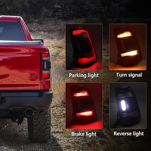 Miniatura 2 de Para Dodge Ram 1500 Conjunto de luz trasera 2019-2022 tipo LED y lente roja cromada interior derecha lado del pasajero luz trasera 55112992AC