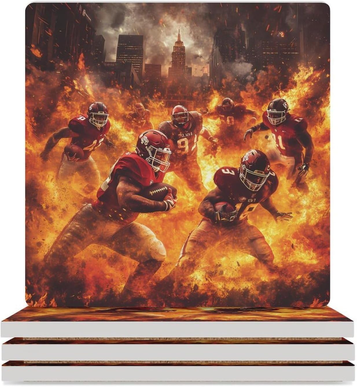 Football Game Funny Ceramic Coasters for Drink Absorbent Cup Holders Tabletop Protection