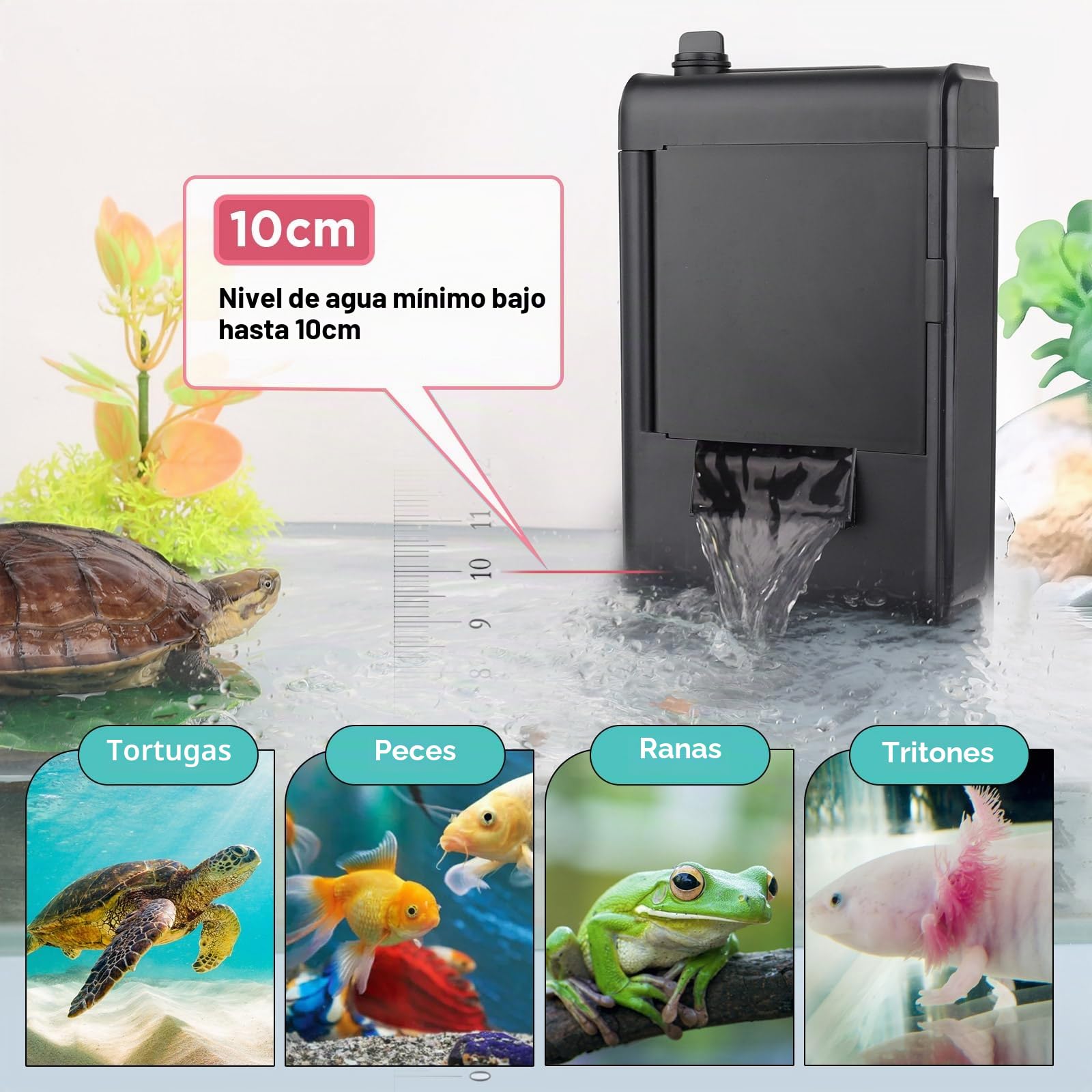 Hygger Filtro Acuario Tortugas de Agua,680L/H 8W Filtro Interno Acuario,Ajustable Fish Tank Filter,Turtle Filter with Sponge and Carbon Bags para Amphibian Reptiles Frogs