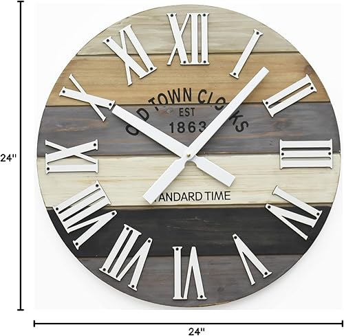 Miniatura 6 de Reloj de pared romano de madera multicolor de 24 pulgadas con playa costera marítima (gris, 24 pulgadas)