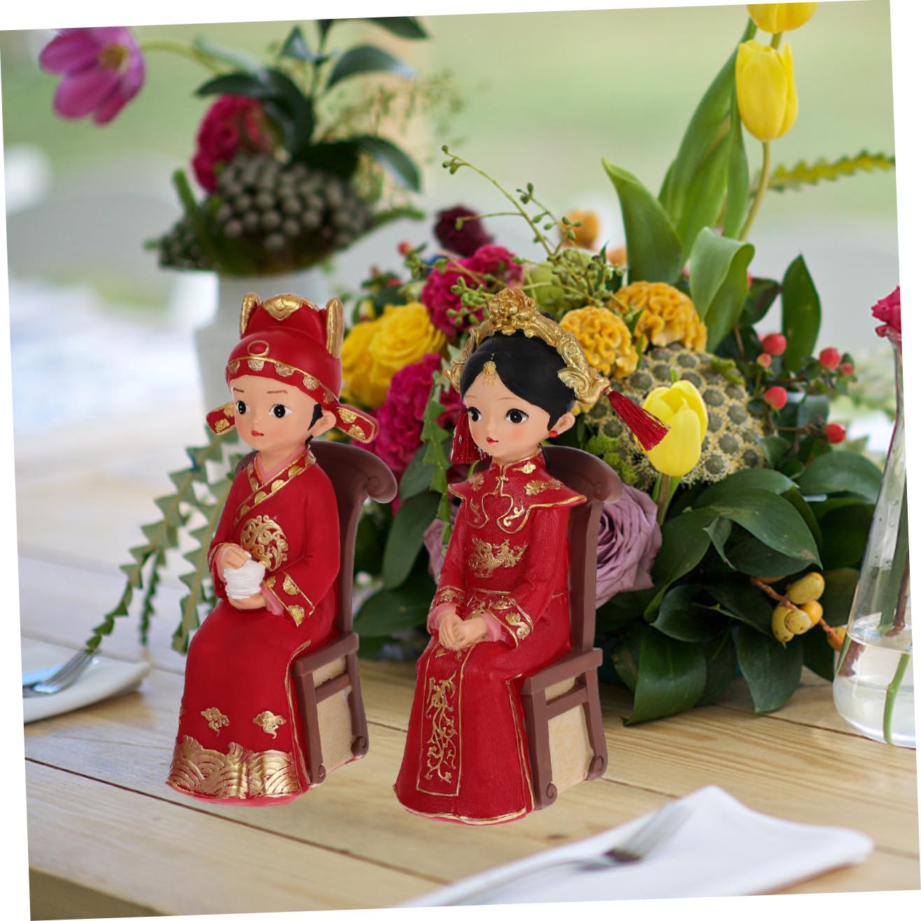 Abaodam Hochzeitspaarfiguren im Traditionellen Chinesischen Stil aus Kunstharz für Dekoration des Hochzeitszimmers Tortendekoration Geschenk für Braut und Bräutigam