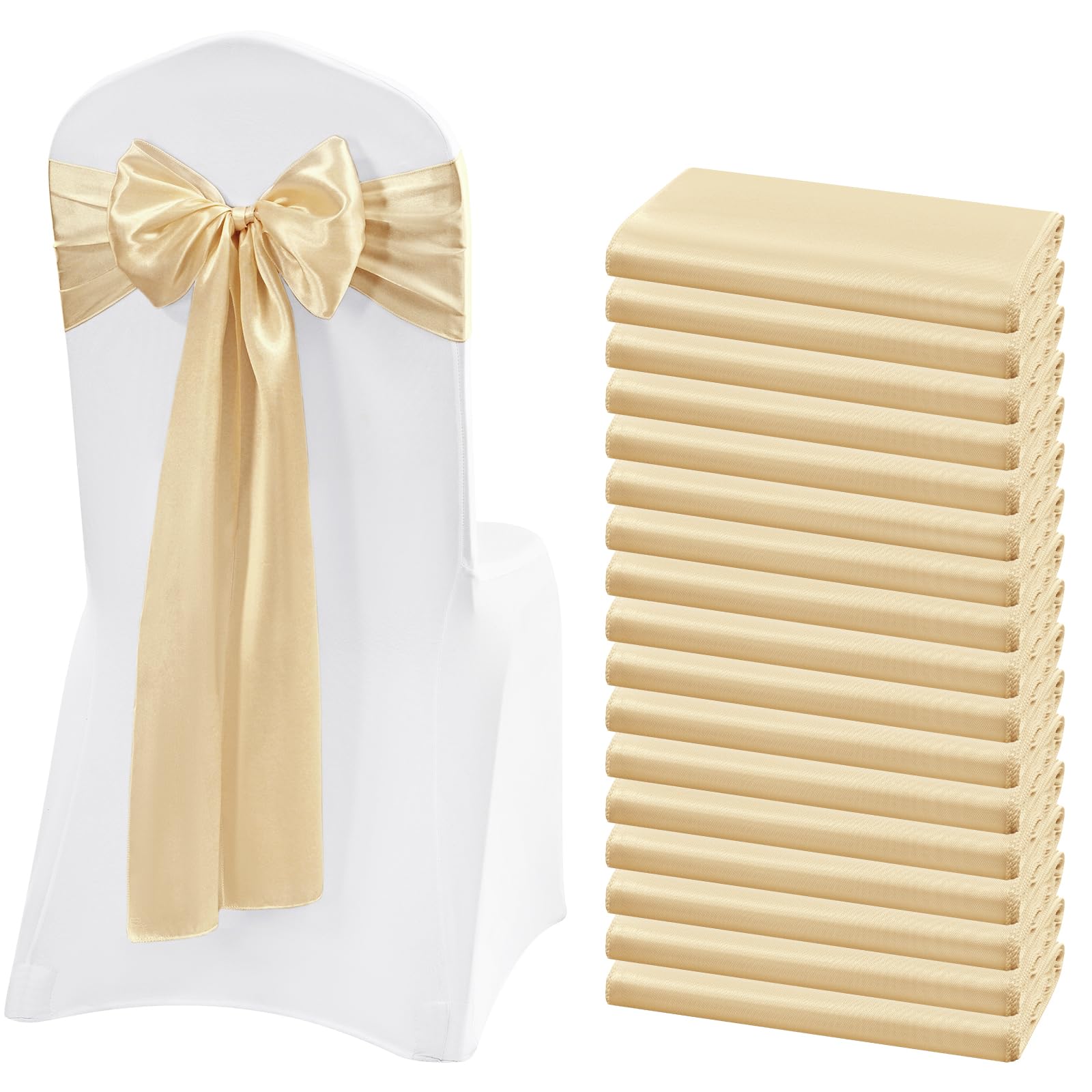 Teruntrue 50 bandas decorativas para sillas de color dorado champán, con lazo decorativo, para bodas, recepciones, fiestas, hoteles, hogar, cocina, decoración (dorado champán)
