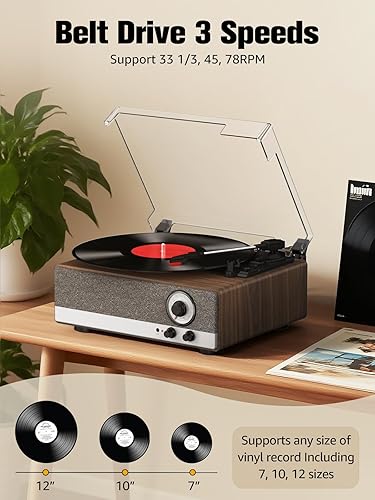 Miniatura 2 de Tocadiscos Bluetooth 7 en 1 con altavoces estéreo integrados, compatible con entrada y salida Bluetooth y radio AMFM, tocadiscos de 3 velocidades