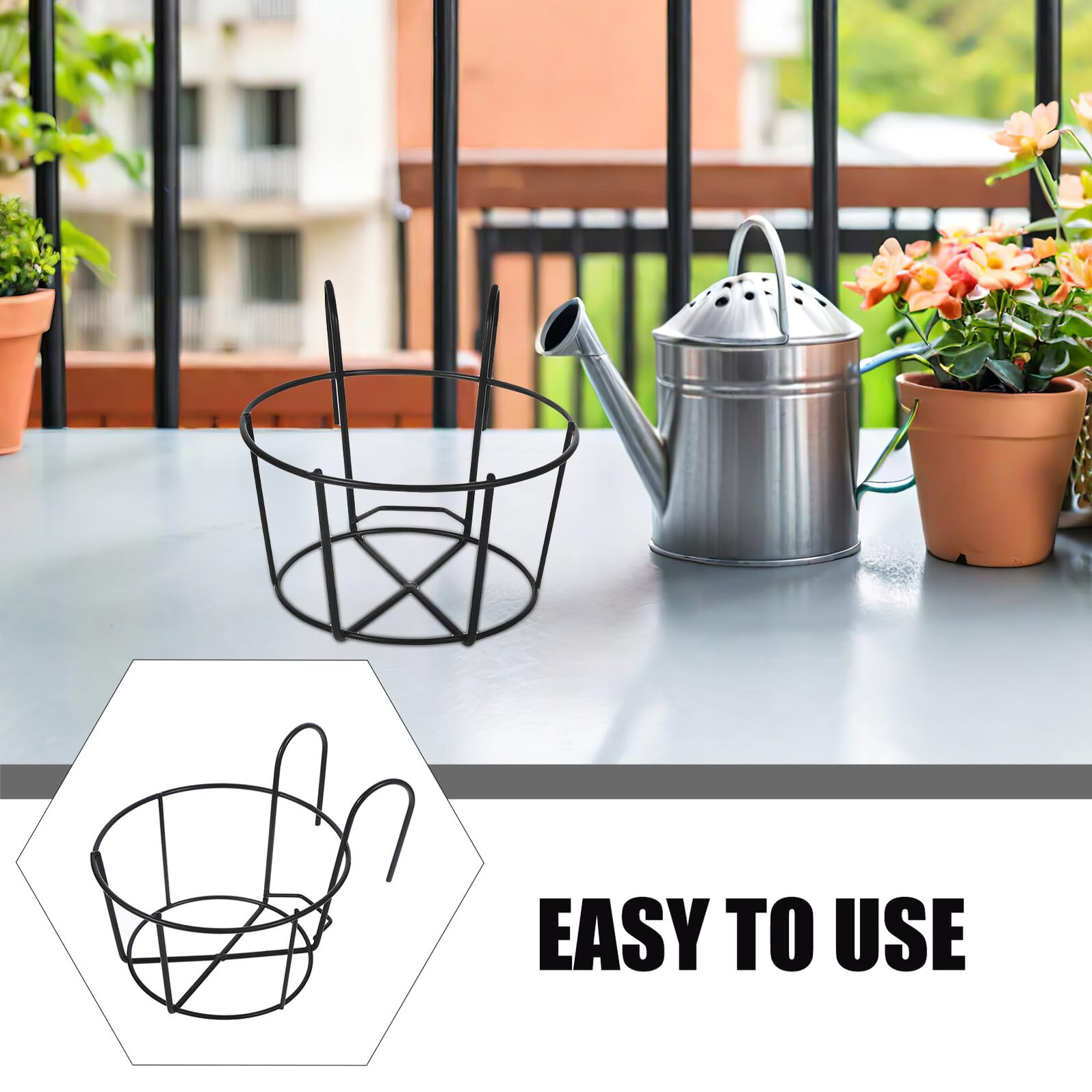 BESPORTBLE 3 Pièces Support de Jardinière Suspendu Métal Robuste Porte-Pots Rond pour Balcon et Clôture de Supports pour Suspension Extérieure et Optimisation Espace