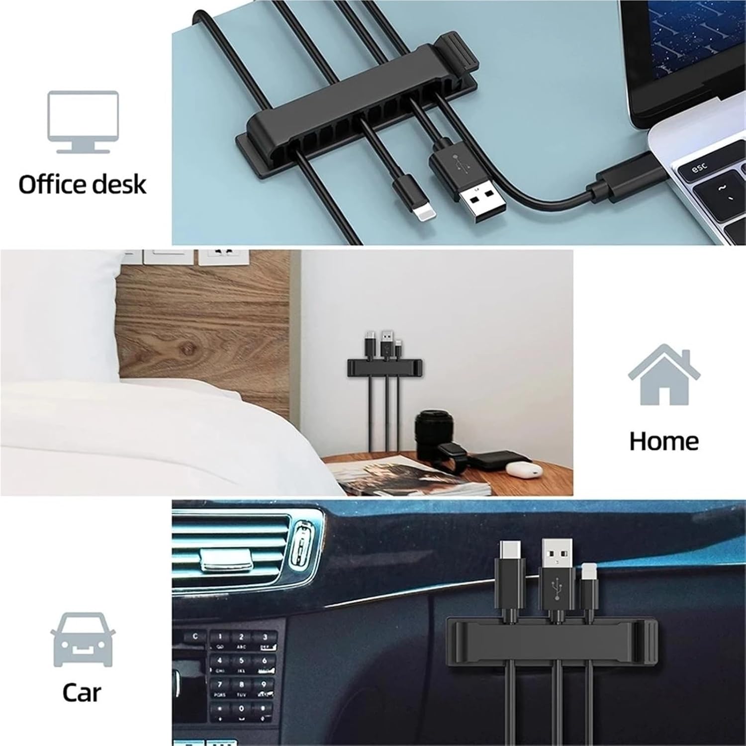 Cable Clips 60pcs Cable Organizer Clip Holder Charging Desk Management Fixing Clamp for Fastening Earphone Phone Charger(White)