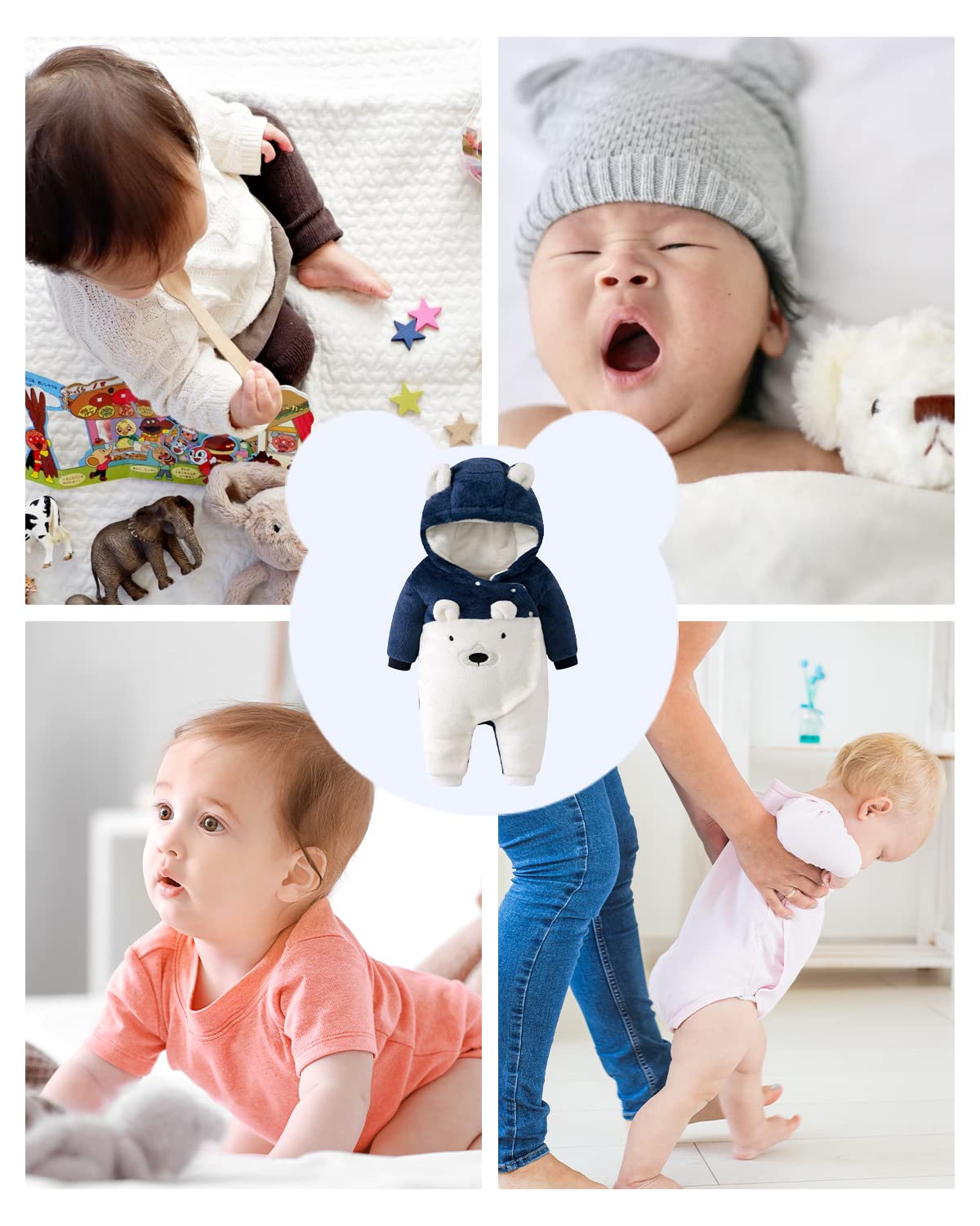 WYTbaby Combinaison Bebe Hiver Polaire Combinaison Pilote Bébé à Capuche, Manches Longues Ours Combinaison de Neige