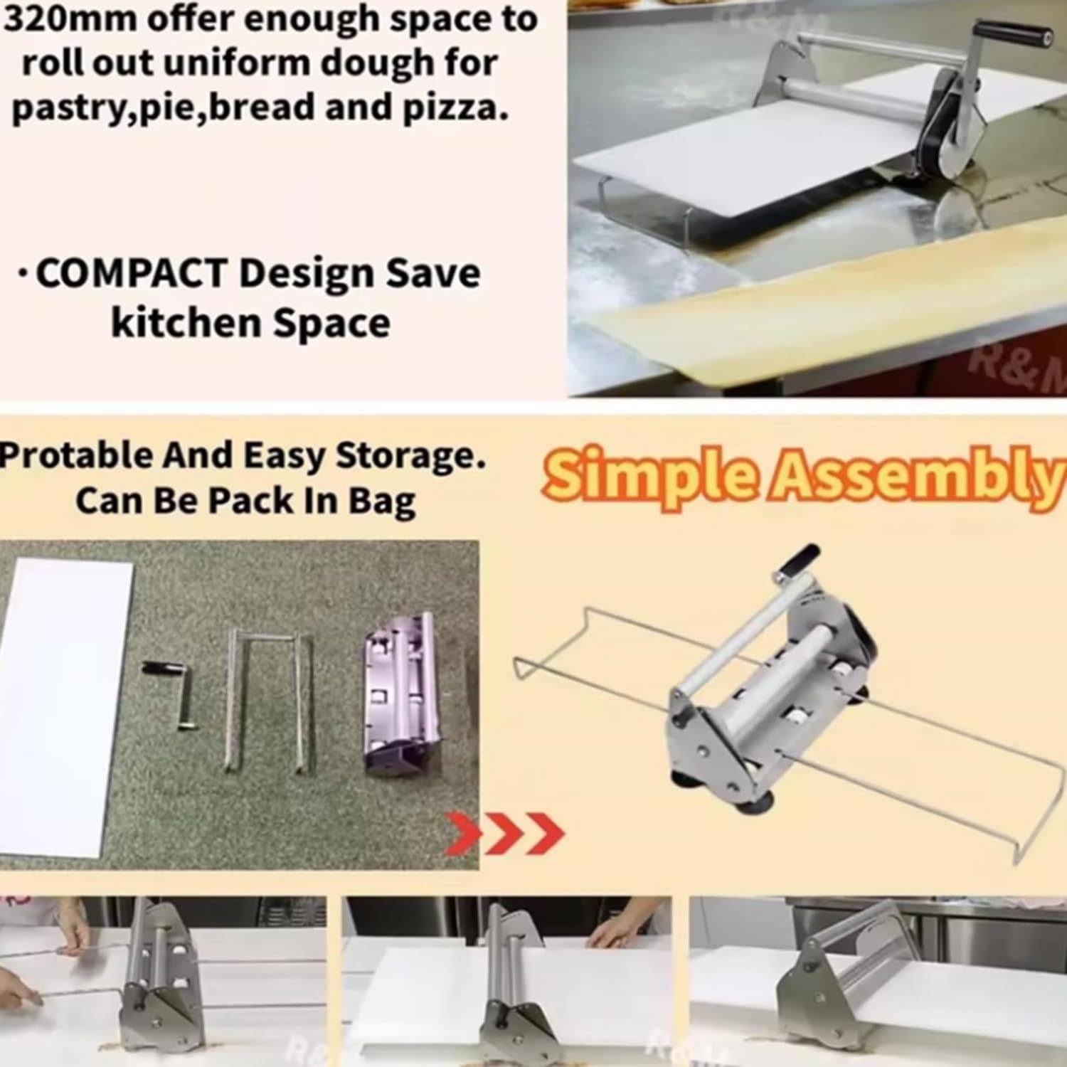 Rullo pieghevole per impasto, sfogliatrice manuale per pasta e rullo per fondente, con spessore regolabile 0,5-17,5 mm/0,5-27 mm, uso commerciale e domestico, modello 300