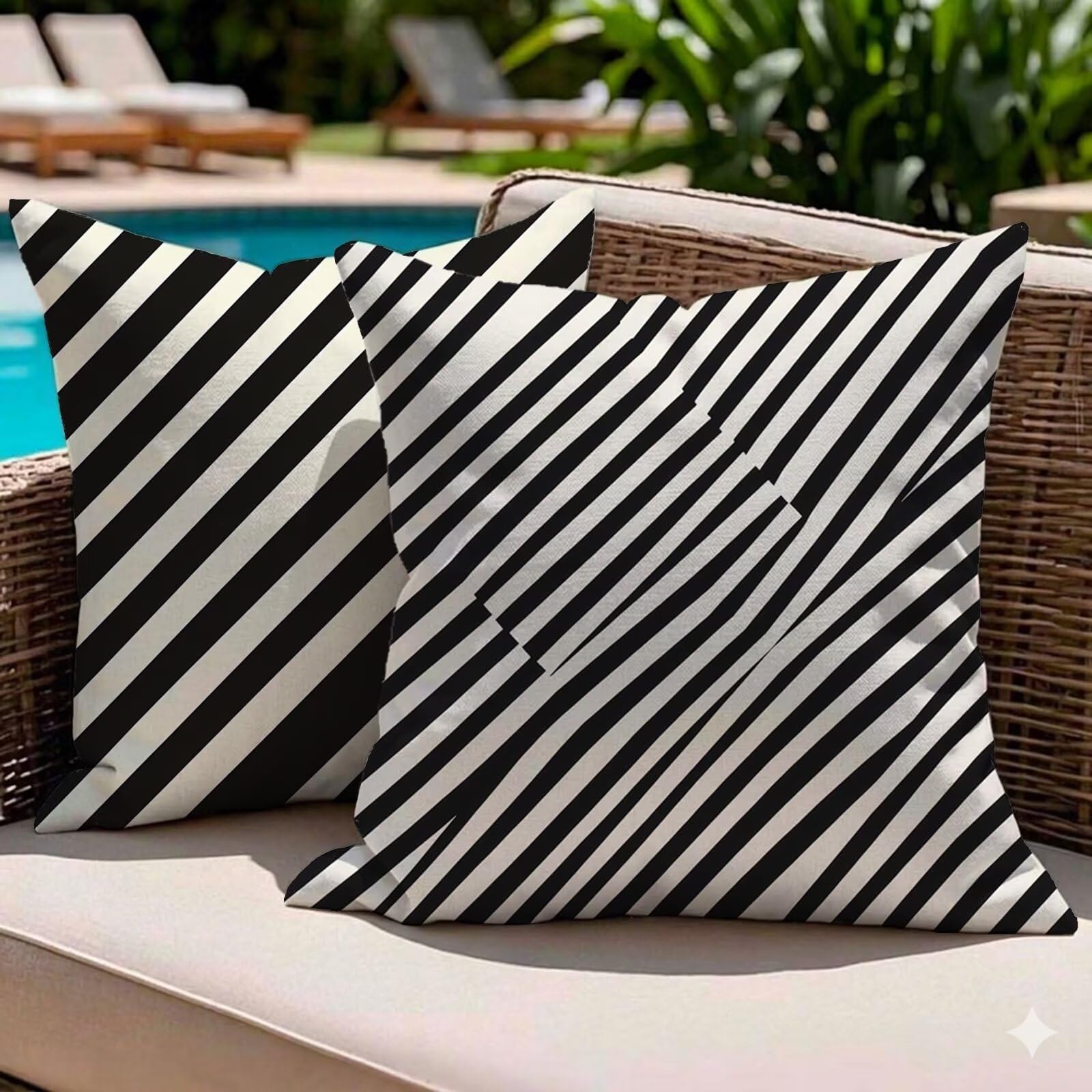 Housse de coussin extérieur imperméable 50x50 noir lot de 2
