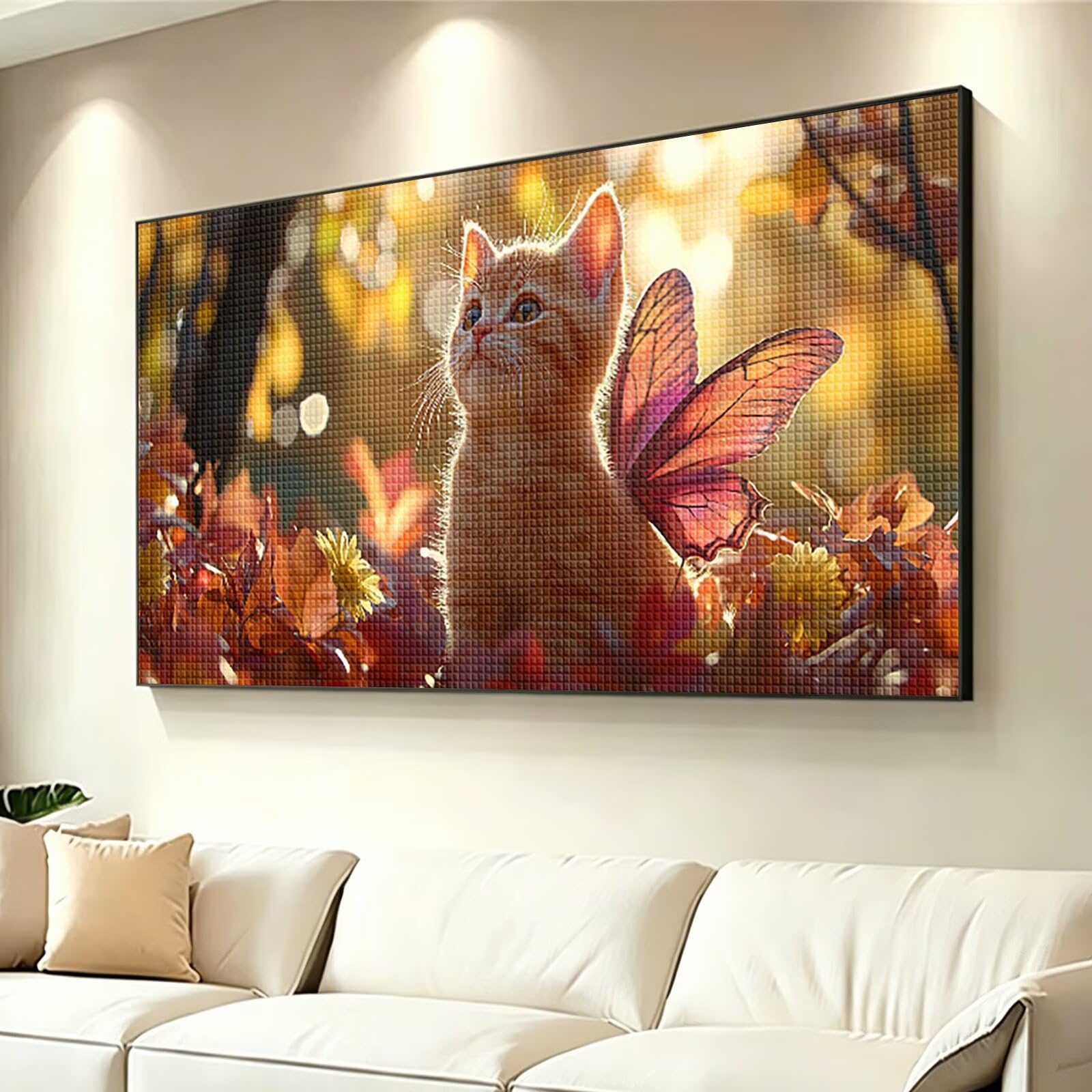 Diamond Painting Grande 180x90cm Gato Diamond Painting Adultos, DIY Mariposa Pintura de Diamante Manualidades Adultos, 5D Cuadrado Rhinestone Bordado Punto de Cruz para Home Decoration Regalo 0J-93