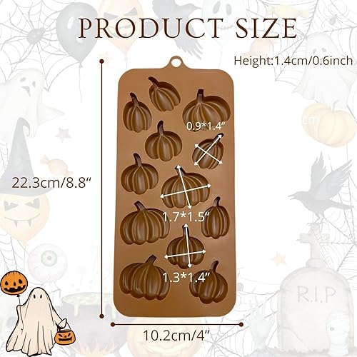 Miniatura 8 de 1 molde de silicona para chocolate para Halloween, calabaza, fantasma, gato, sombrero de bruja, luna, telaraña y forma de murciélago 3D para