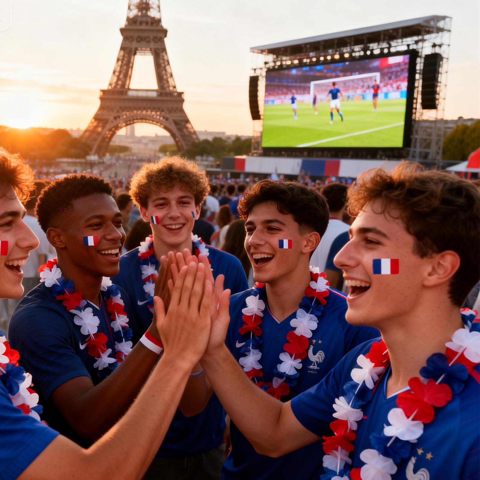 Kit Supporter Equipe de France, Collier Fleurs Bleu Blanc Rouge, Accessoires Tricolore pour Coupe du Monde 2026 Euro