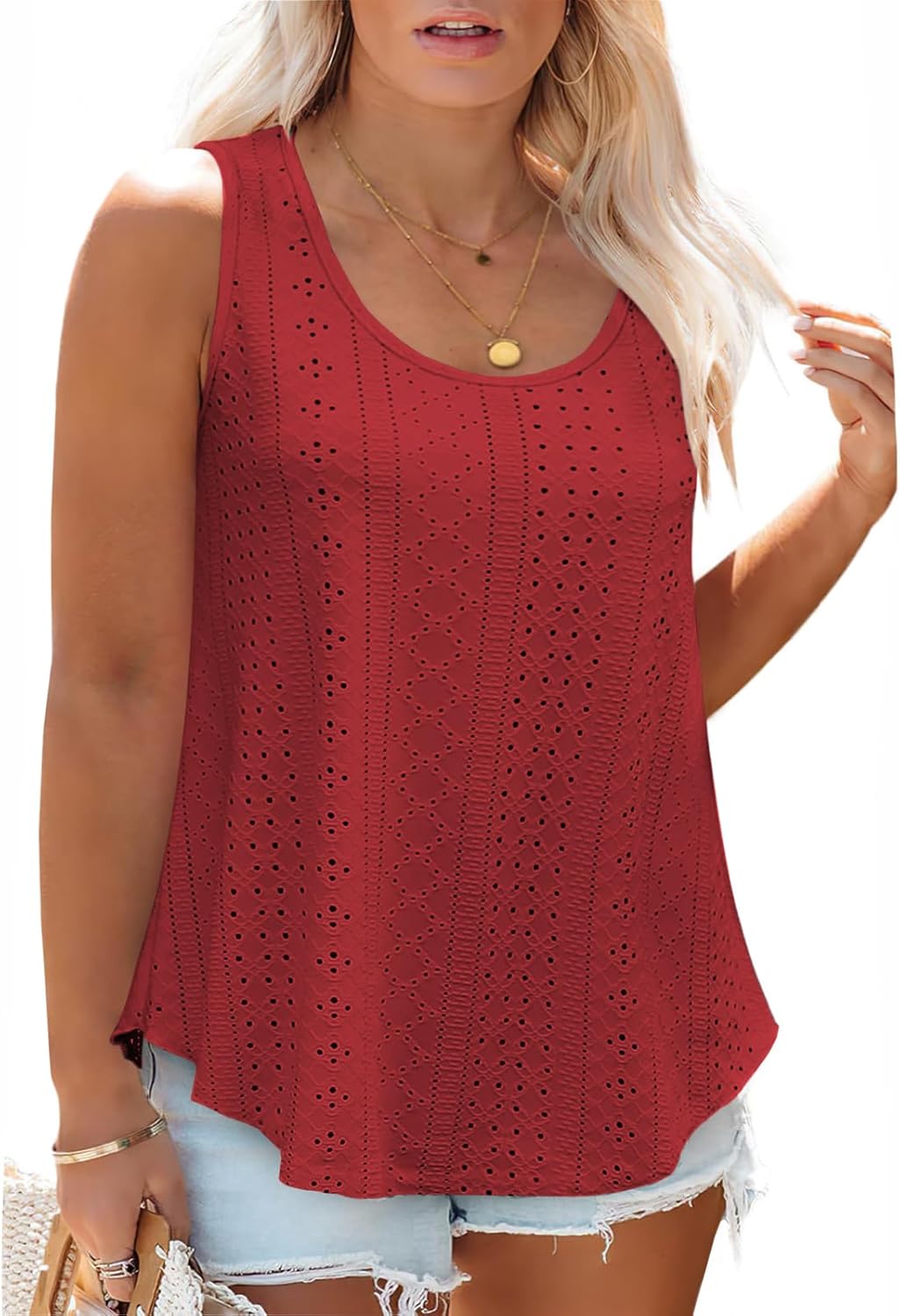 VISLILY Womens-Plus-Size-Summer-Tank-Tops Scoop Neck Camisole Sleeveless T Shirts Flowy Eyelet Embroidery Tunics Tee XL-5XL - Image 2