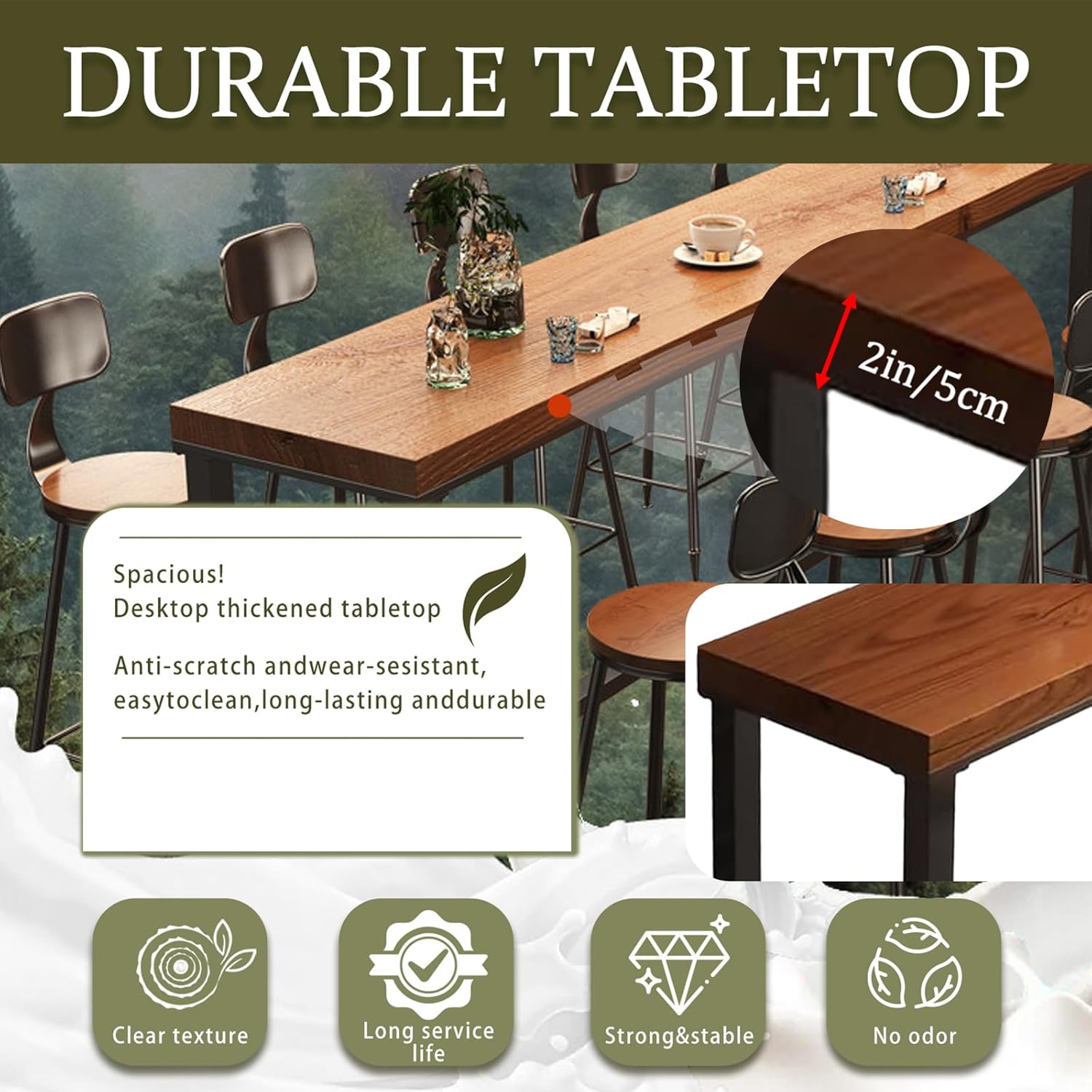 Bar Height Table Long Bar Table Solid Wood Farmhouse Bar Table Industrial Long Bar Height Table for Kitchen Coffee Shop, No Stool(63" L x 15.7" W x 41.3" H)