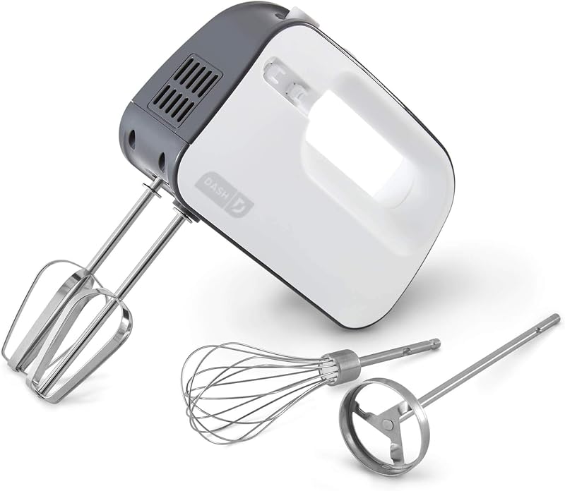 SmartStore Hand Mixer - Electric Handheld Mixer For Everyday Baking - 3-Speed Power and One-Touch Beater Ejector Button - Cool Gray, Includes Whisk and Milkshake Attachments