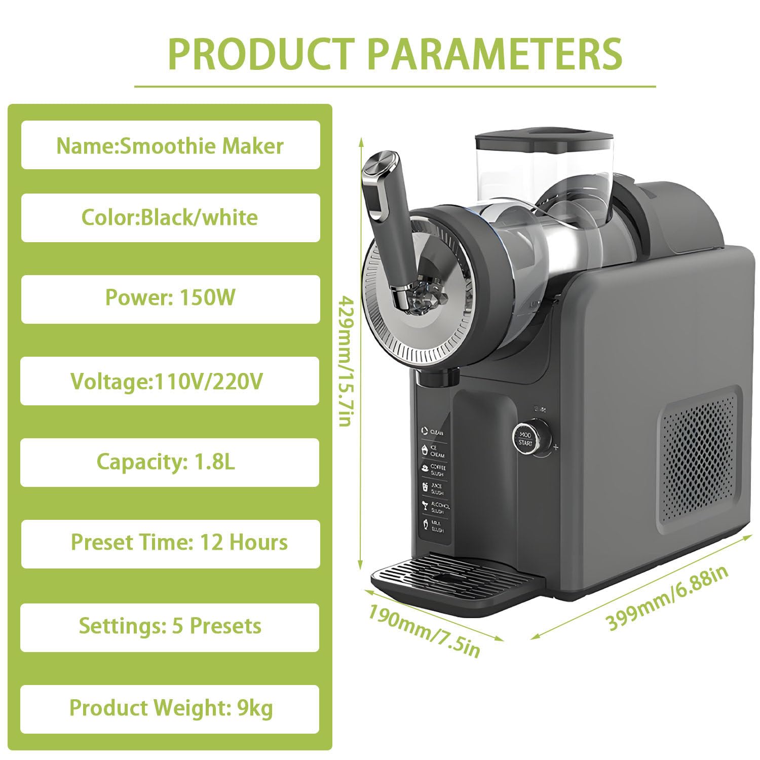 Máquina comercial para granizar, máquina profesional de bebidas congeladas con 5 programas preestablecidos, enfriamiento rápido, pantalla LED y rotación de 360° para batidos, helados y batidos