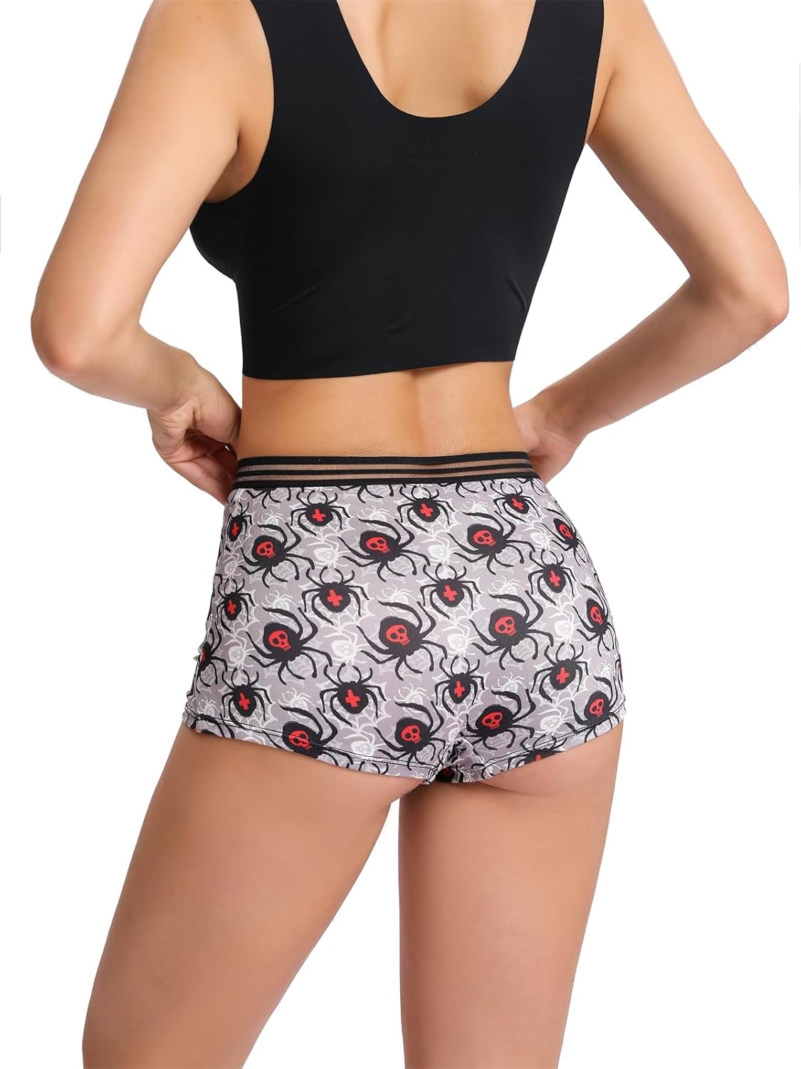 Morvia 10 Pack Variety of Gothic Print Boyshorts Underwear, High Waist Elastic Band, Assorted Halloween Skull Spooky Patterns - Image 5