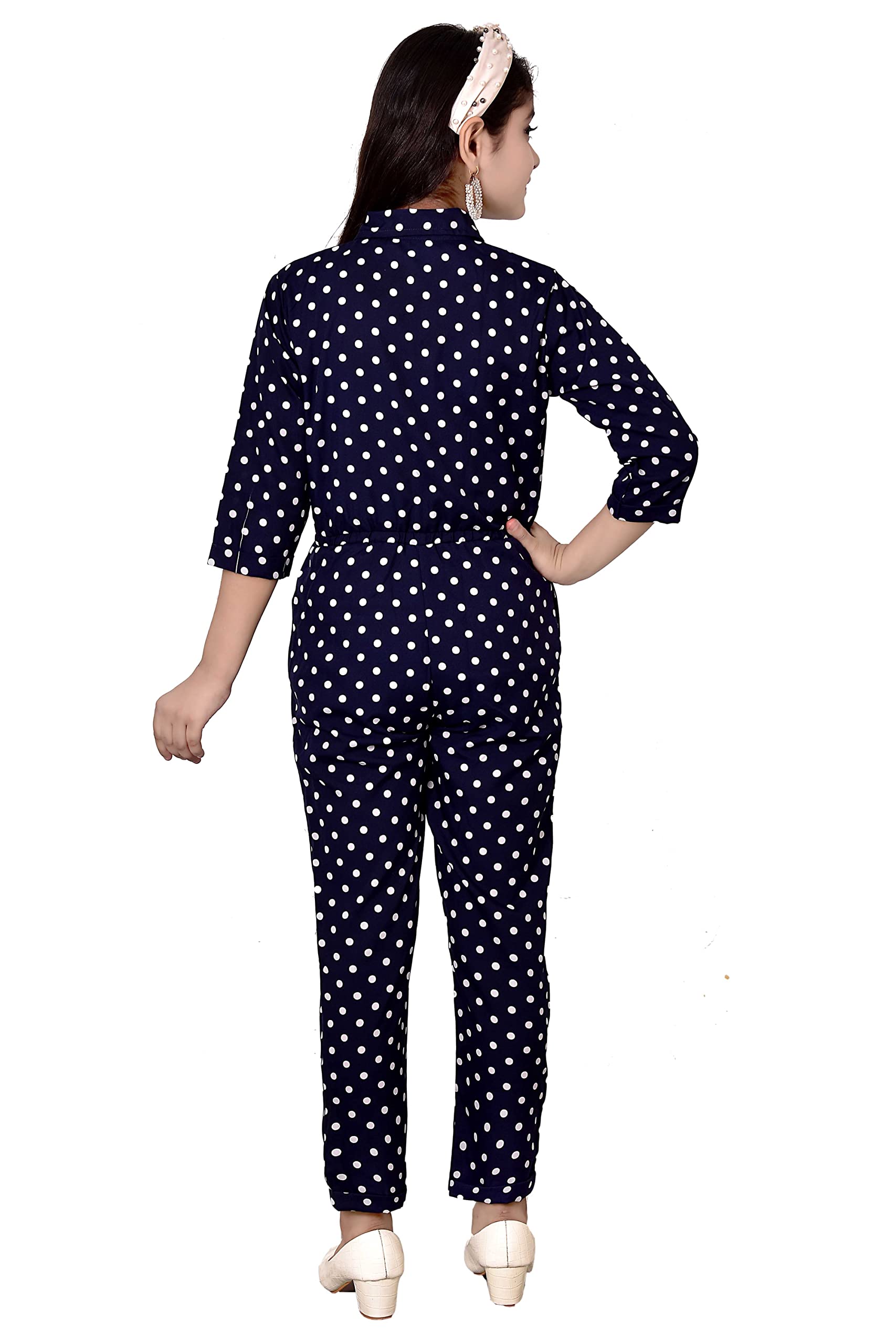 Arshia Fashions Girls Crepe Micro Print Jumpsuit, Blue (7-8 Years) 2