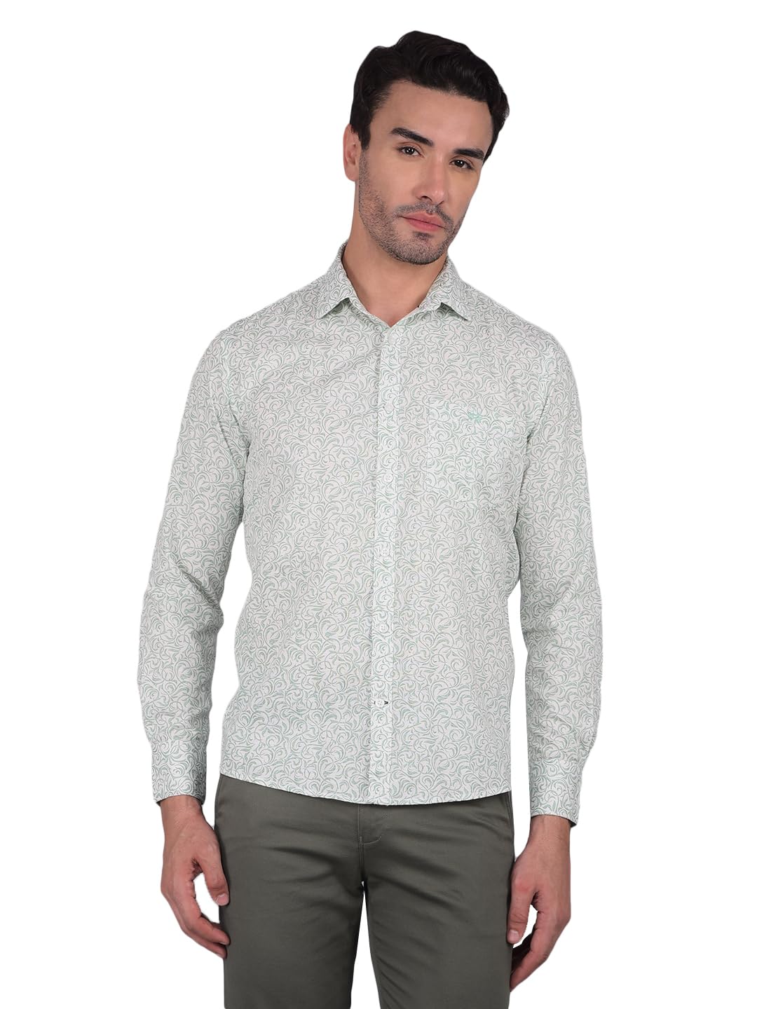 Crimsoune Club Men's Green Printed 100% Cotton Shirt-image-2