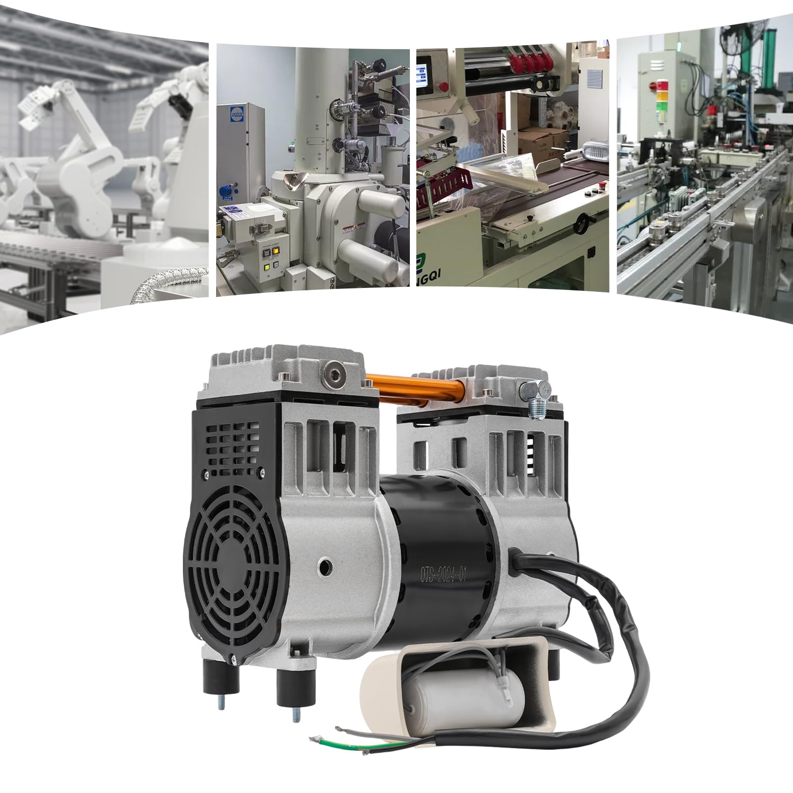 Compresor de aire de 980 W, motor de cobre puro, protección contra sobrecalentamiento, doble amortiguador, sistema de refrigeración y pies antivibración, funcionamiento silencioso con flujo de aire