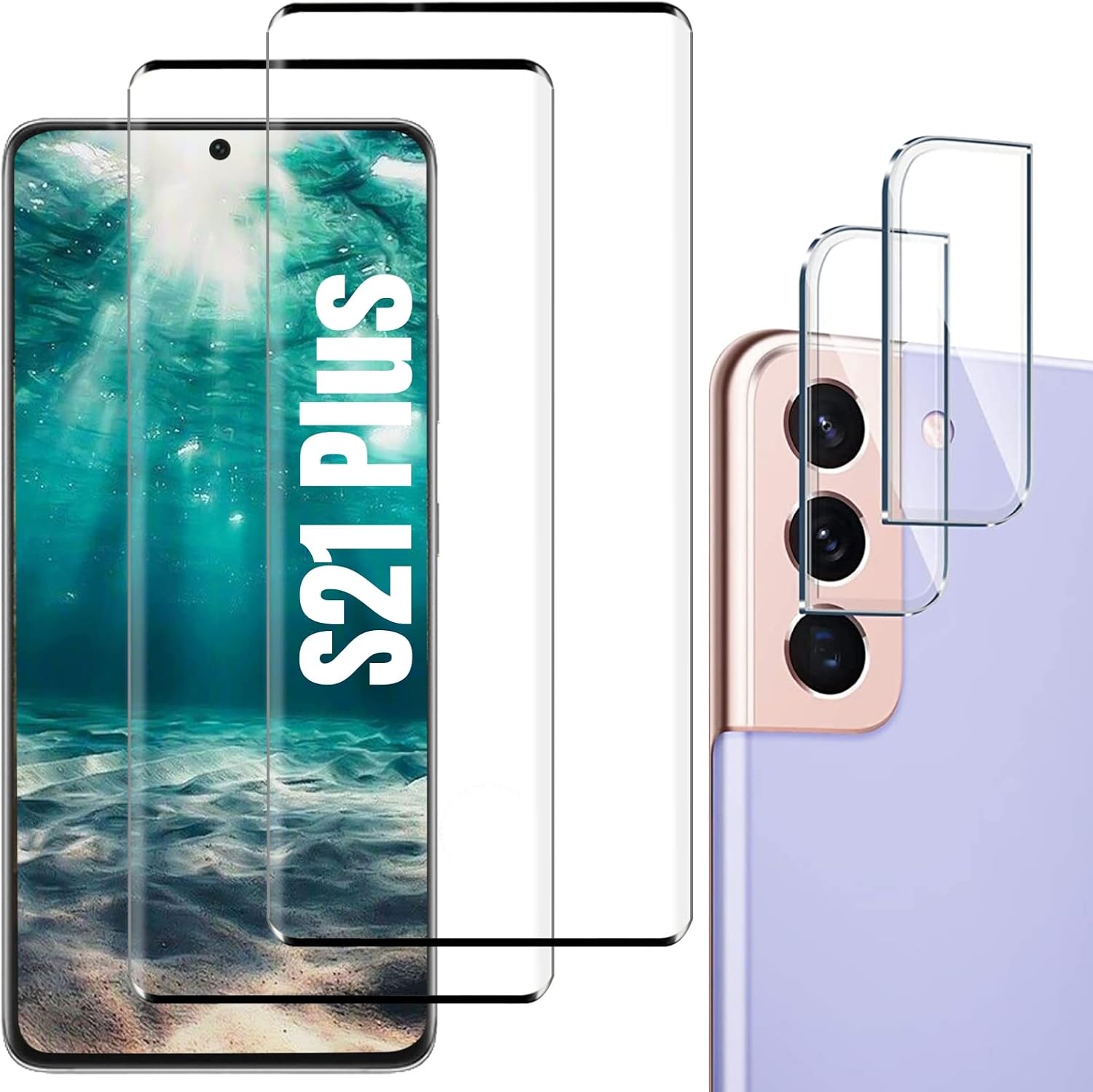 Arshek [2+2 Pack] Glass Screen Protector for Samsung Galaxy S21 Plus/S21 Plus 5G, 9H Tempered Glass, Ultrasonic Fingerprint Compatible,3D Curved, HD Clear