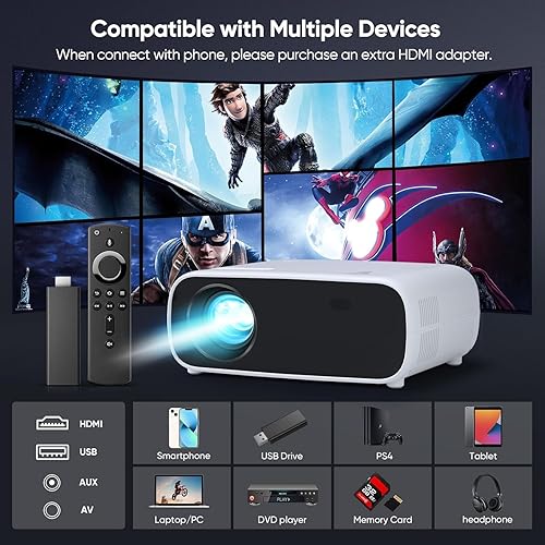 Miniatura 7 de ZDK Proyector Native 1080P 18000 Lumen 4K compatible con wifi y Bluetooth, proyector de dormitorio para interiores y exteriores compatible con