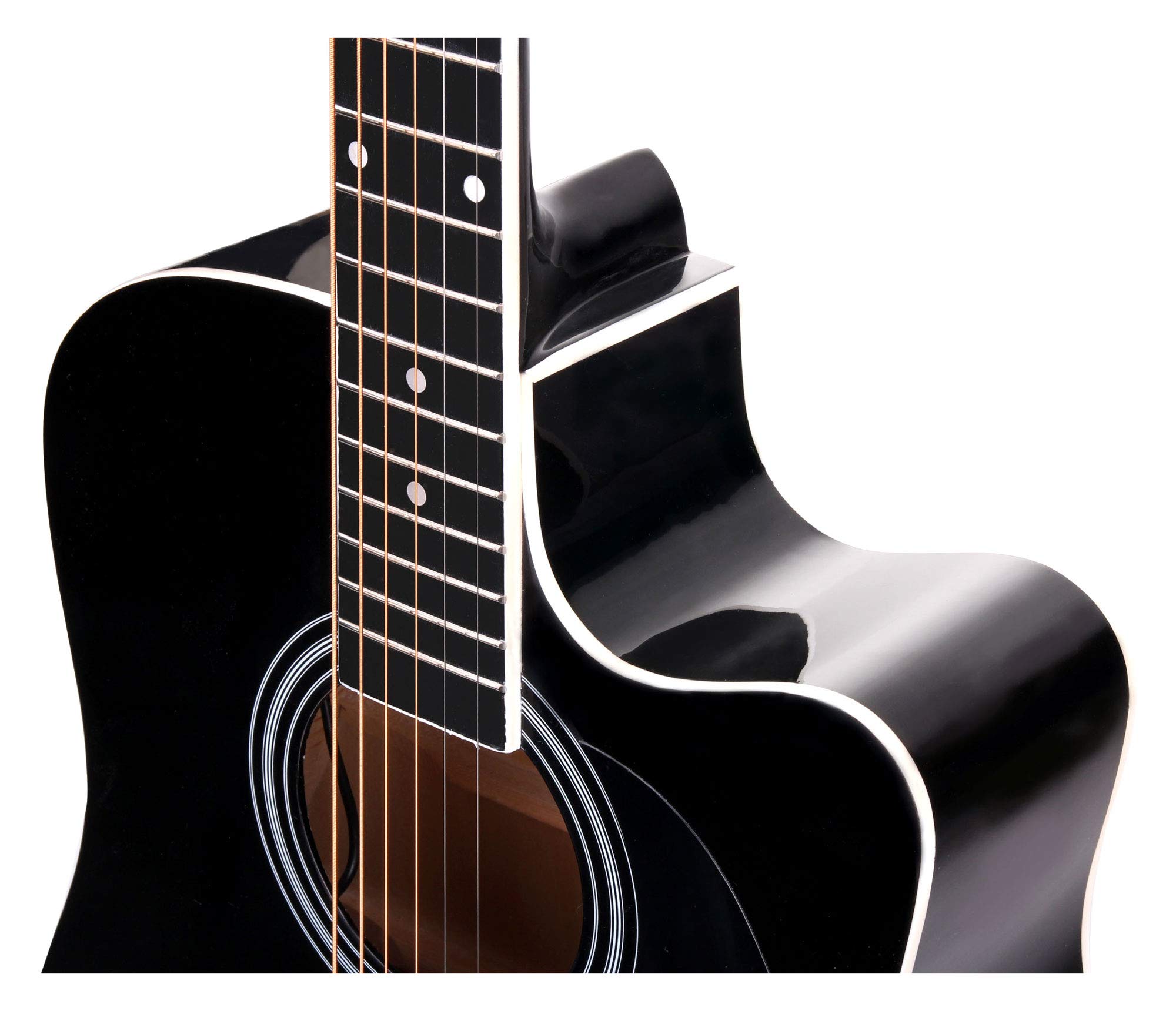Classic Cantabile WS-10BK-CE Westerngitarre mit Tonabnehmer Starter-Set (Dreadnought-Style, Cutaway, 6 Saiten, 20 Bünde, inkl. Zubehörset, Gitarrentasche, Notenheft, Saiten, Plektren) schwarz
