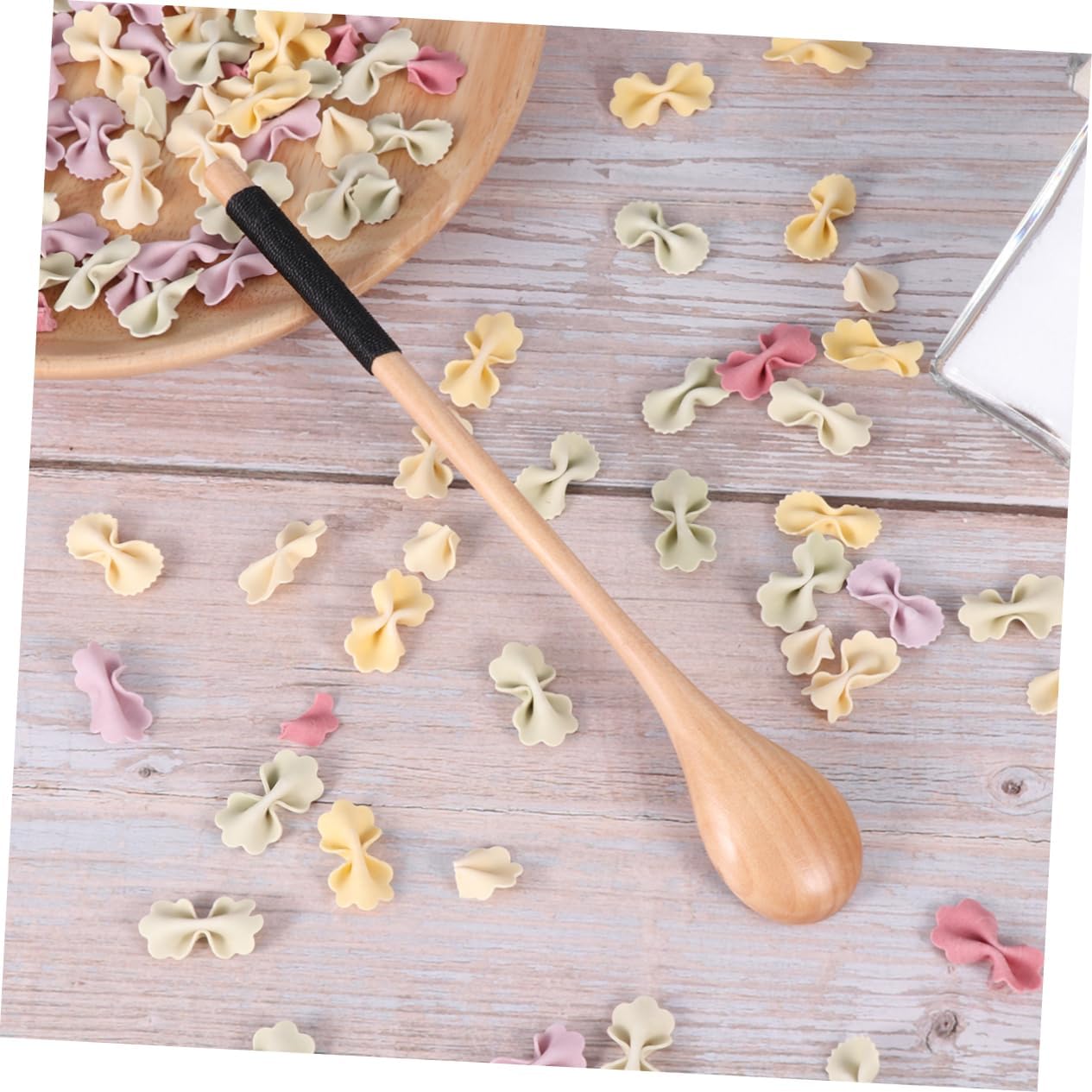 5pcs Wooden Honey Stirring Spoons with Long Handles Natural Color Black Thread Safe for Dessert Salad Rice and Soups