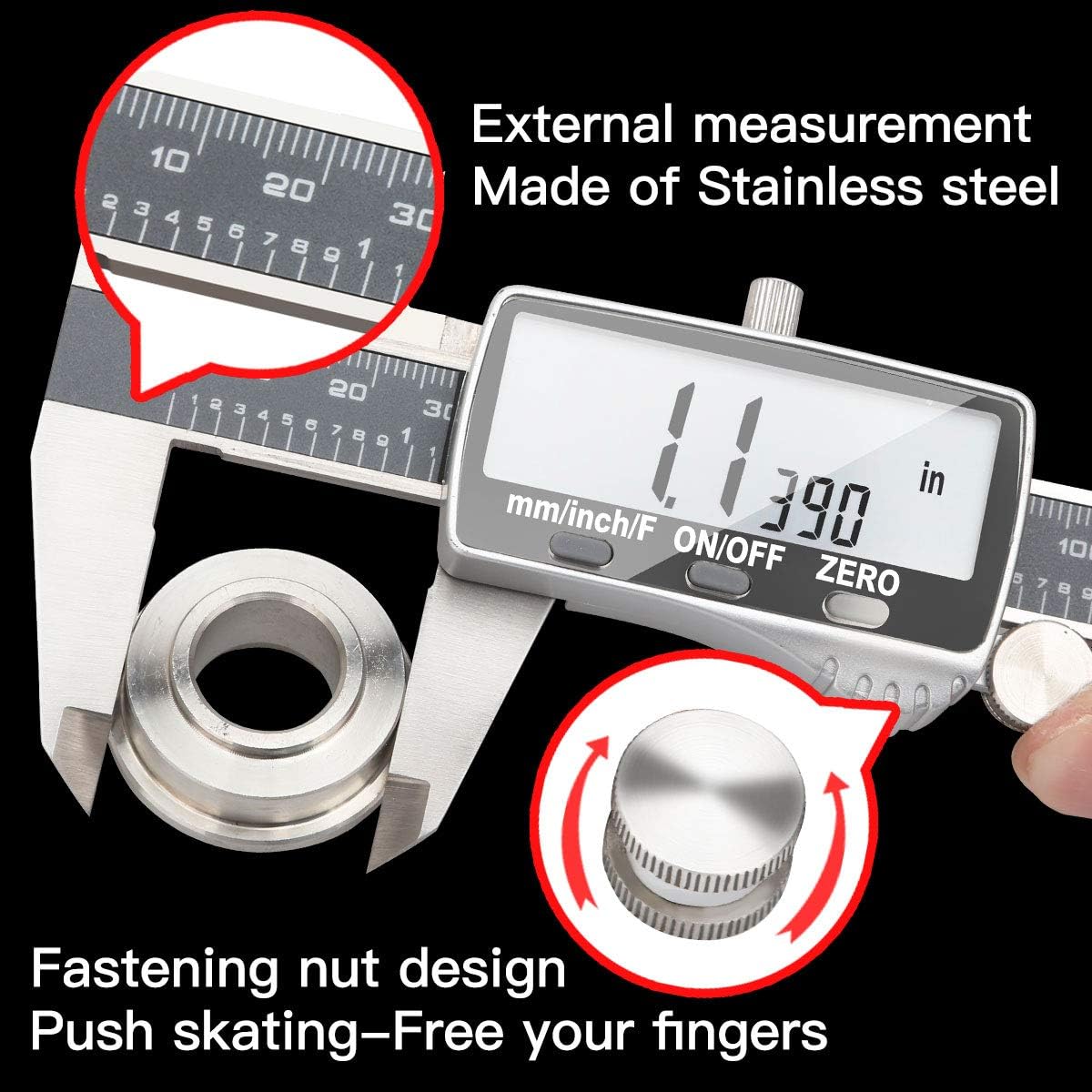 Stainless Steel Digital Vernier Caliper, Electronic Ruler Measuring Tool 0-6 Inch/150 mm, Inch/Metric/Fractions Conversion with Extra Large LCD Screen