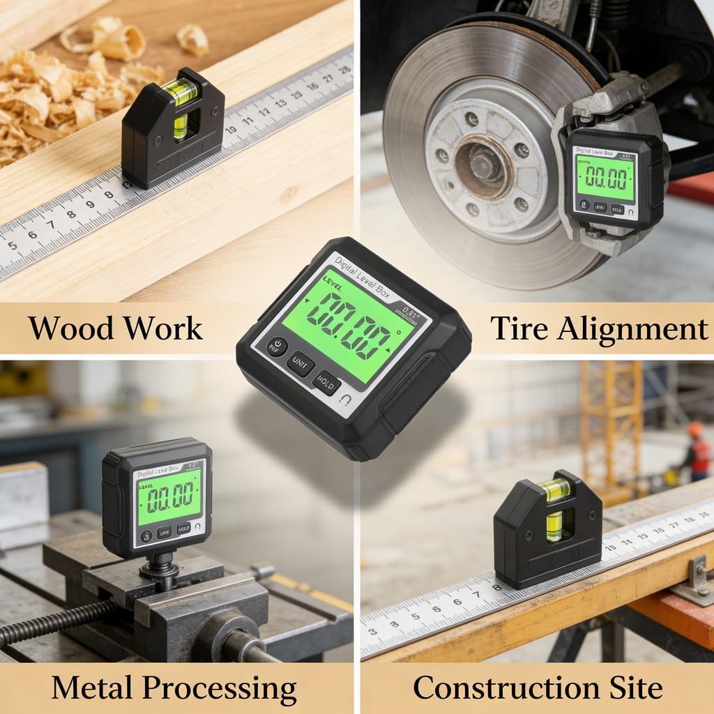 Digital Level Box Magnetic Protractor Angle, Portable Inclinometer Orange White - Easy Mode Switch, Multi Use for Woodworking Construction (Black and White)