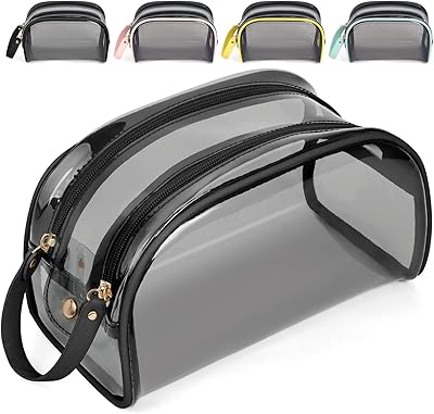 Clear Makeup Bag Cosmetic Bags for Women Clear Travel Bags for Toiletries Transparent Makeup Bag with Double Zipper(black-L)