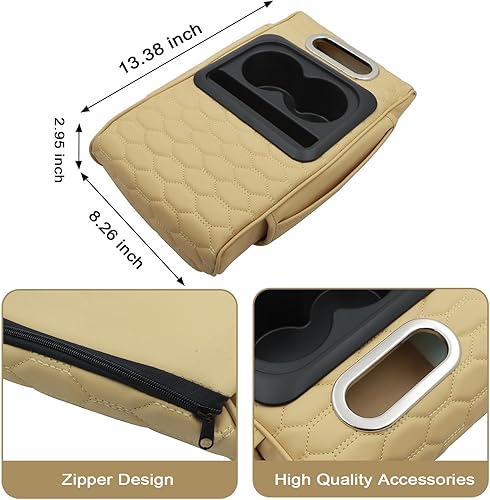Miniatura 4 de Priprilod Almohada beige para reposabrazos de consola central de automóvil, espuma viscoelástica con portavasos y soporte para teléfono celular,
