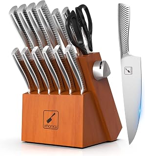 Kitchen Knife Set with Block, imarku 14-Piece High Carbon Stainless Steel Knife Set, Dishwasher Safe Kitchen knives, Chef Knife Set with Built-in Sharpener, Ergonomic Handle