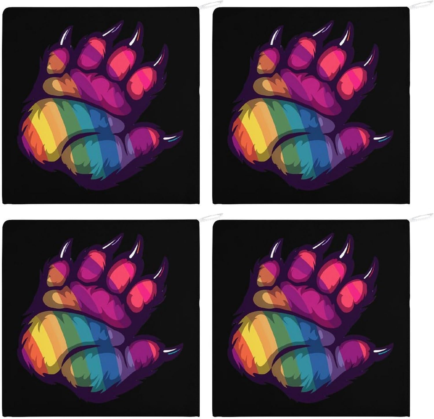 Bear Paw LGBT Rainbow Flag Gay Hand Towels for Bathroom Kitchen Towels Small Towel Handkerchiefs with Hanging Loop 4PCS