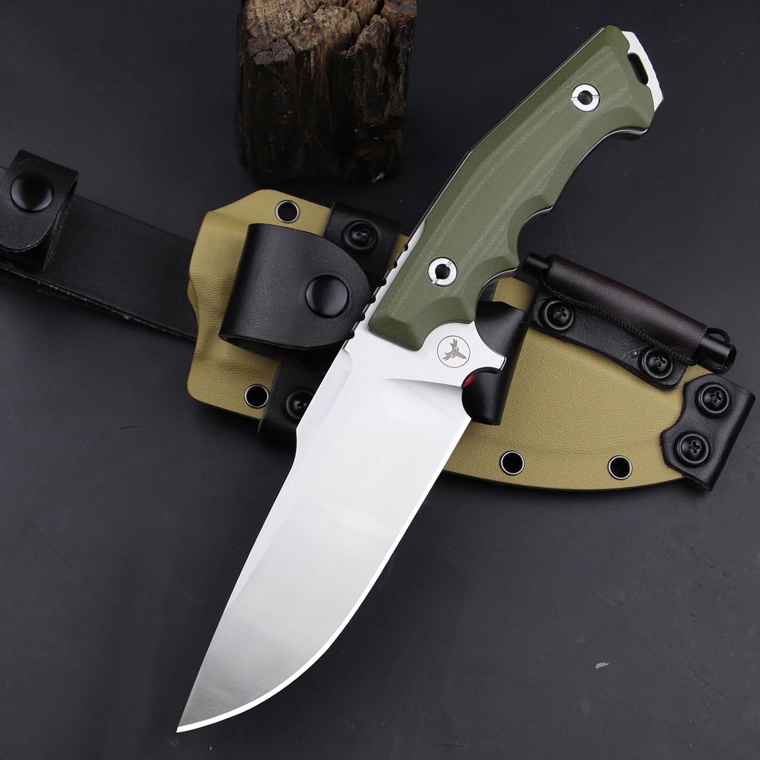 LENGREN【Tank 12 Inches 7.8MM THK Full Tang Heavy Fixed Blade Multifunctional Tactical Knife Sleipner Steel G10 Handle Kydex Sheath And Magnesium Rod For Camping Hiking Hunting (White)