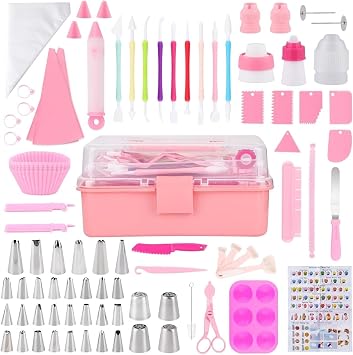 piping tip 138 PCS Cake Decorating Supplies Tools Kit Baking Accessories Include Spiping Bags and Tips Set, Piping Tips Set Pink