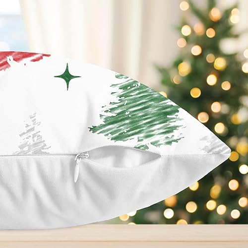 Miniatura 7 de CaliTime Juego de 2 fundas de almohada decorativas de vellón con estrellas y árboles de Navidad para sofá, cama, sofá, decoración rural, 18 x 18