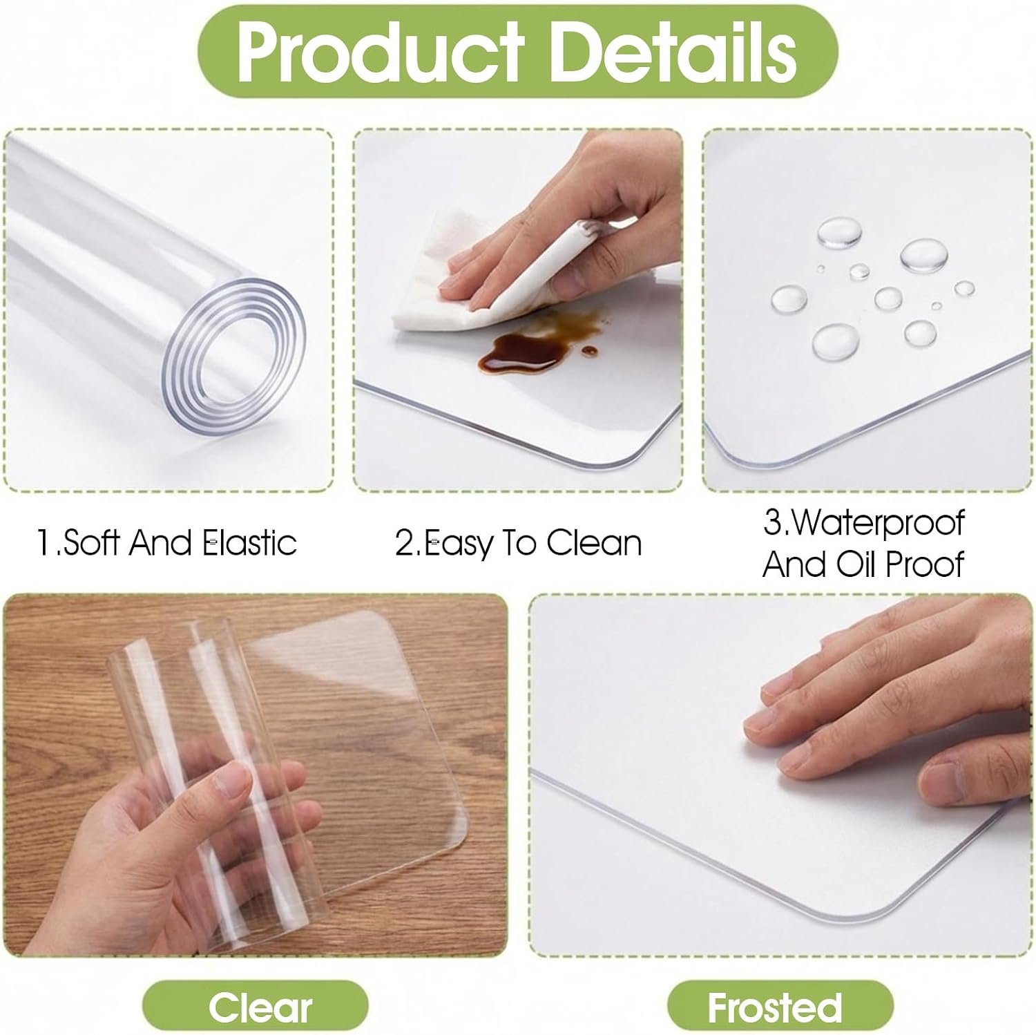 6 Pcs Clear Plastic Table Cover Protector, Night Stand Covers, 0.05mm Thick Rectangle PVC Coffee ＆Dresser Table Cover Mat, Can Be Trimmed to Fit Irregular Occasion (15.7 x 23.6 inches)