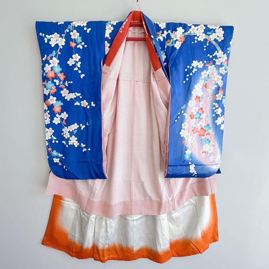 フルセット 七五三 7歳女の子 長着＆長襦袢＆帯＆小物 青地