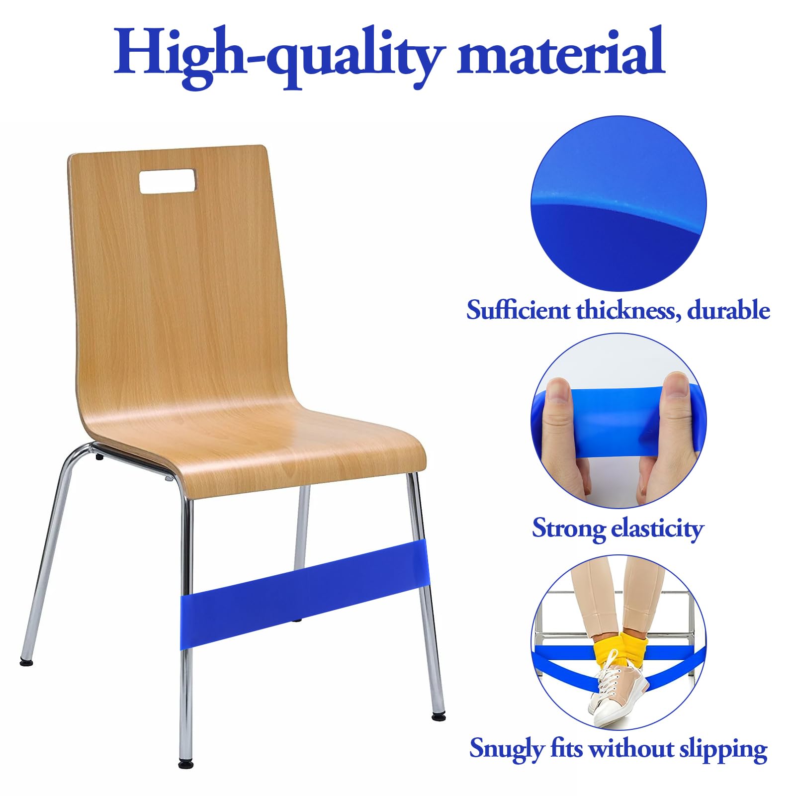 16 Pack Chair Bands,Chair Bands for Kids with Fidgety Feet Chair Stretch Foot Band Fidget Bands Flexible Seating for Classroom Elementary Chairs Desks (Blue) - Image 3