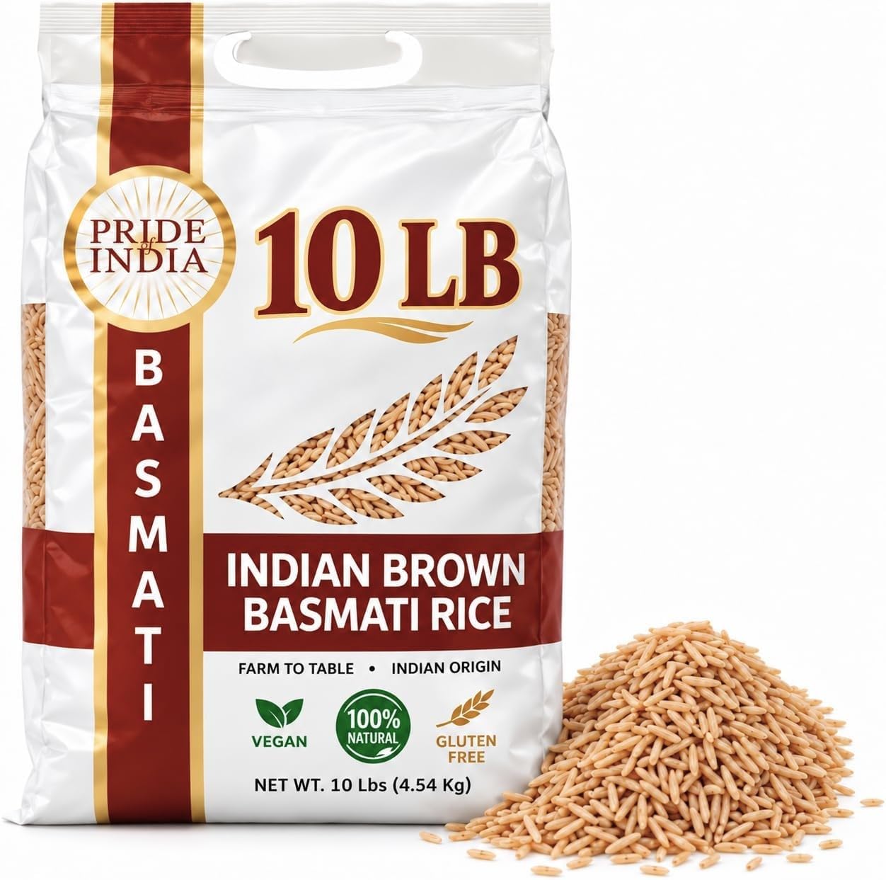 Extra Long Brown Basmati Rice, 10 lb | Aromatic & Non-Sticky Premium Whole Grain Indian Basmati from Himalayan FootHills | For Biryani, Pilaf & Rice Bowls | 107 Servings Resealable Bulk Bag