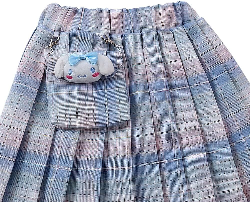Cartoon Girls Tennis Skirt Sets 3 Piece Golf Outfits Polo Shirts and Plaid Pleated Skirt and Socks JK School Uniform
