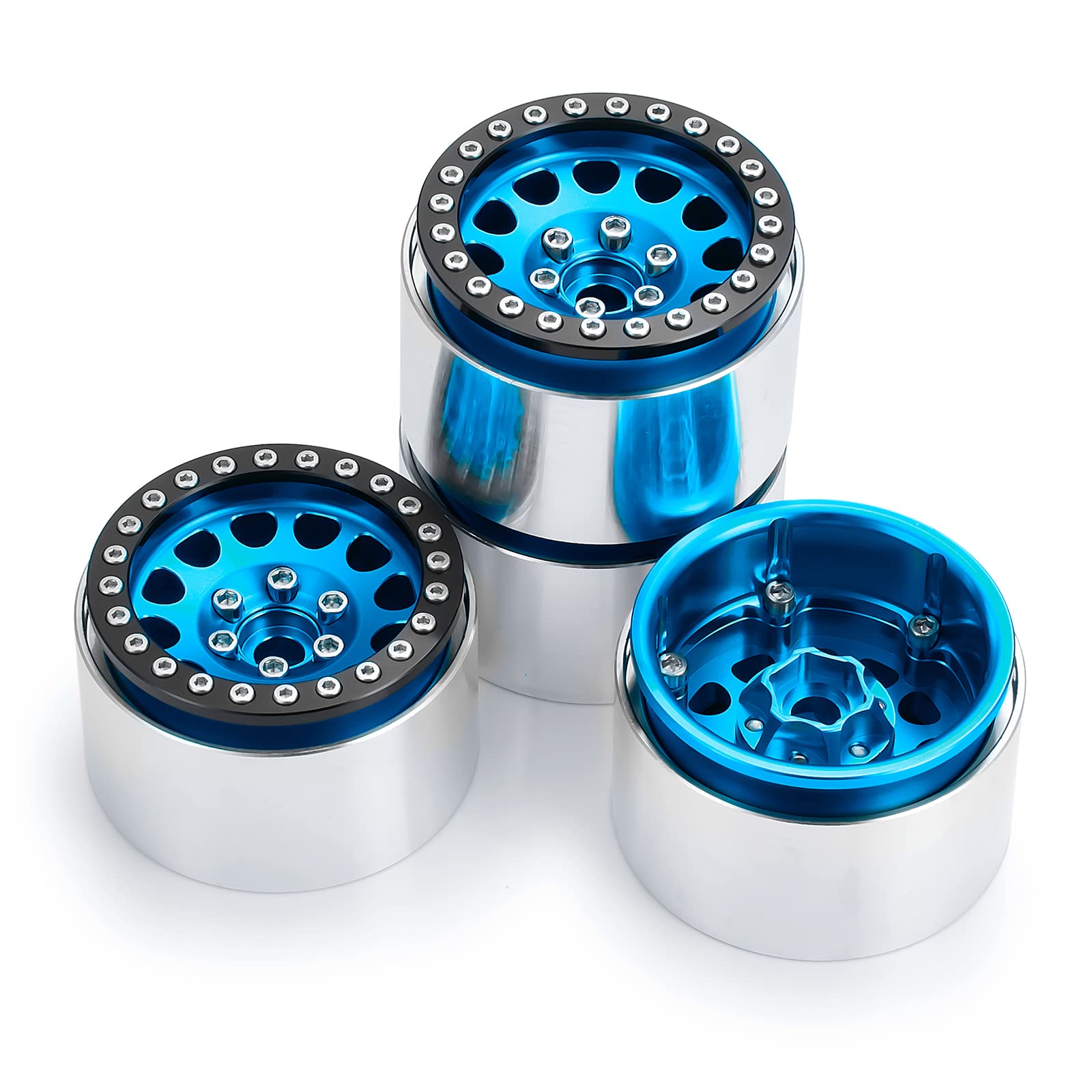 Runup Zestaw 4 metalowych felg 1.9, szerokość 35 mm, piasta koła do osiowych SCX10 SCX10 II 90046 SCX10 III AXI03007 TRX4 Gen8 1/10 RC Crawler (niebieskie)