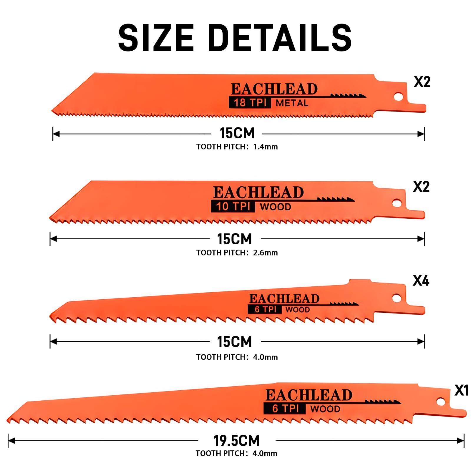 Lama per sega alternativa, Lunghe 6" (150mm) e 8" (200mm) per Sega Diritta a Gattuccio, lunghezze multiple per esigenze diverse, per il taglio di tronchi, legno vivo, ecc (10 Pezzi)