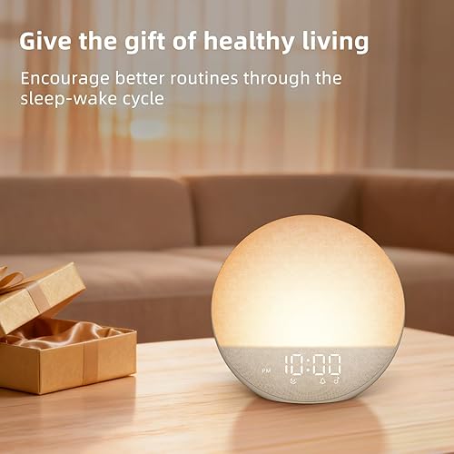 Miniatura 7 de Reloj despertador Sunrise Máquina de ruido blanco luz natural de despertador, reloj regulable con altavoz Bluetooth para dormitorio, 25 sonidos de